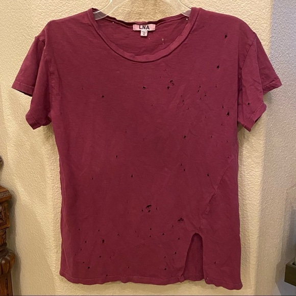 LNA Burgundy T-Shirt with Holes and Slit Size Xsmall - Picture 1 of 6